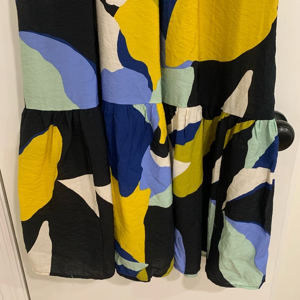 Nine West NWT Abstract Artsy Babydoll Maxi Dress Ruffle Hem Size XS Colorful - Picture 5 of 13